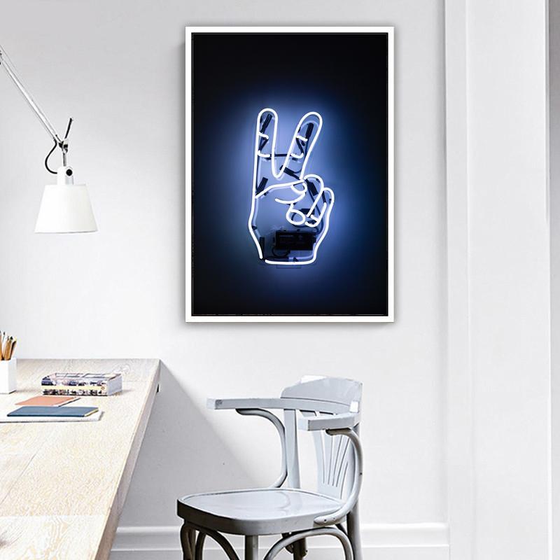 Bar Decoration Poster Neon Victory Heart Hello Canvas Painting