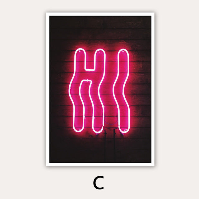 Bar Decoration Poster Neon Victory Heart Hello Canvas Painting