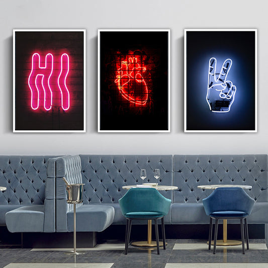 Bar Decoration Poster Neon Victory Heart Hello Canvas Painting