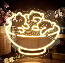 Ramen Cat Neon Sign Cat Noodles Led Food Sign