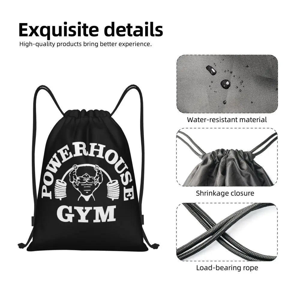 White Powerhouse Gym Drawstring Backpack Women Men Gym Sport Sackpack Portable Fitness Building Muscle Shopping Bag Sack