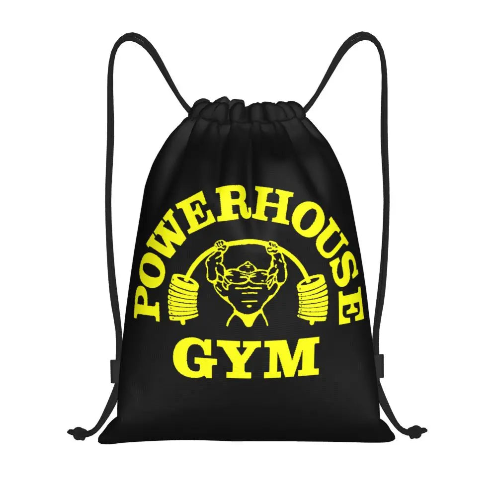 White Powerhouse Gym Drawstring Backpack Women Men Gym Sport Sackpack Portable Fitness Building Muscle Shopping Bag Sack