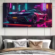 Neon Sports Car Canvas Poster – Modern Wall Art Print
