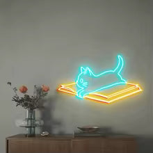Books and Cat Neon Sign