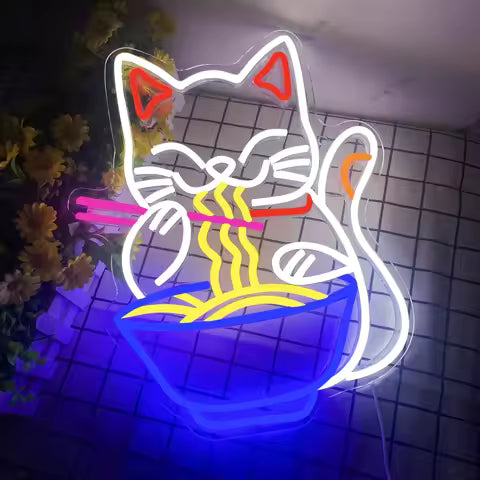 Cat Ramen Neon Light Sign Japanese Noodle Neon Sign
