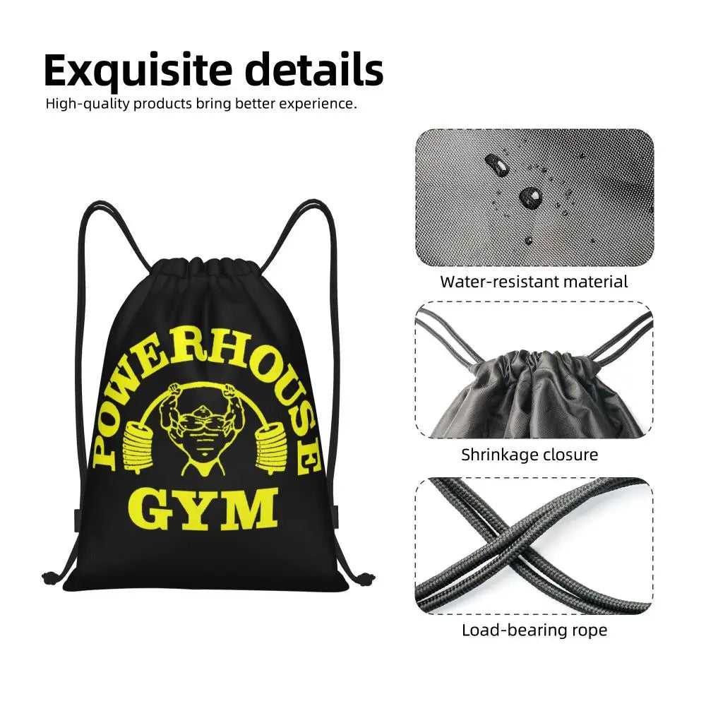 White Powerhouse Gym Drawstring Backpack Women Men Gym Sport Sackpack Portable Fitness Building Muscle Shopping Bag Sack