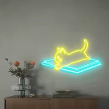 Books and Cat Neon Sign