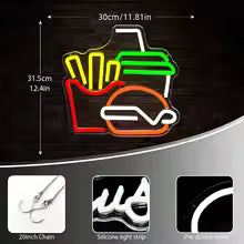 Burger Fries Drink Neon Sign