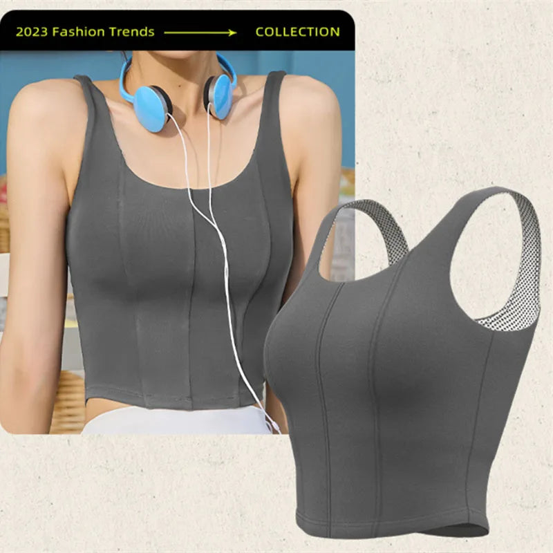 Aiithuug Yoga Crop Tops Build-in Cup Gym Tops Yoga Top Workout Yoga Bra U Neck Daily Wearing Gym Crops Fitness Soft Line Front