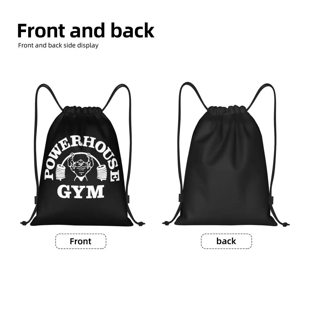 White Powerhouse Gym Drawstring Backpack Women Men Gym Sport Sackpack Portable Fitness Building Muscle Shopping Bag Sack