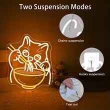 Ramen Cat Neon Sign Cat Noodles Led Food Sign