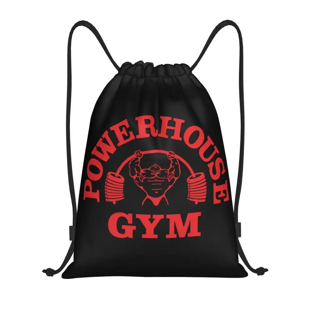 White Powerhouse Gym Drawstring Backpack Women Men Gym Sport Sackpack Portable Fitness Building Muscle Shopping Bag Sack