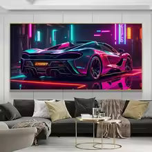 Neon Sports Car Canvas Poster – Modern Wall Art Print