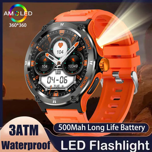 2024 New For Huawei Xiaomi AMOLED Smart Watch Men Rugged Military Bluetooth Call GPS Track 500Mah 3ATM Waterproof Smartwatch