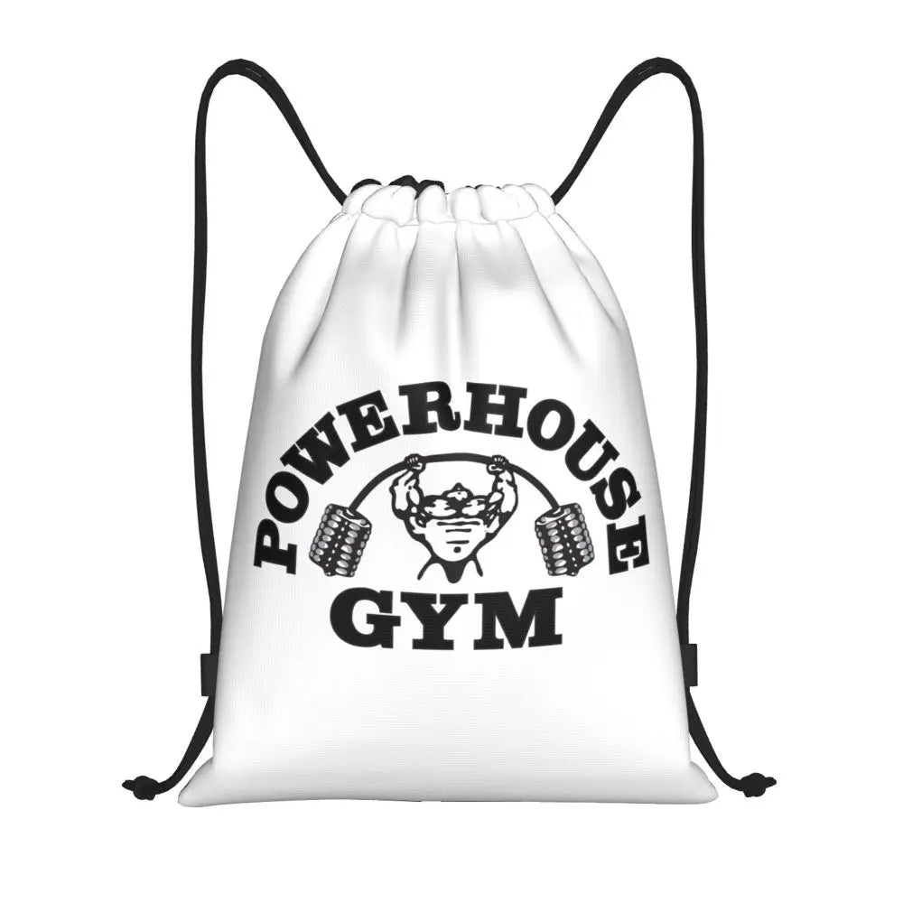 White Powerhouse Gym Drawstring Backpack Women Men Gym Sport Sackpack Portable Fitness Building Muscle Shopping Bag Sack