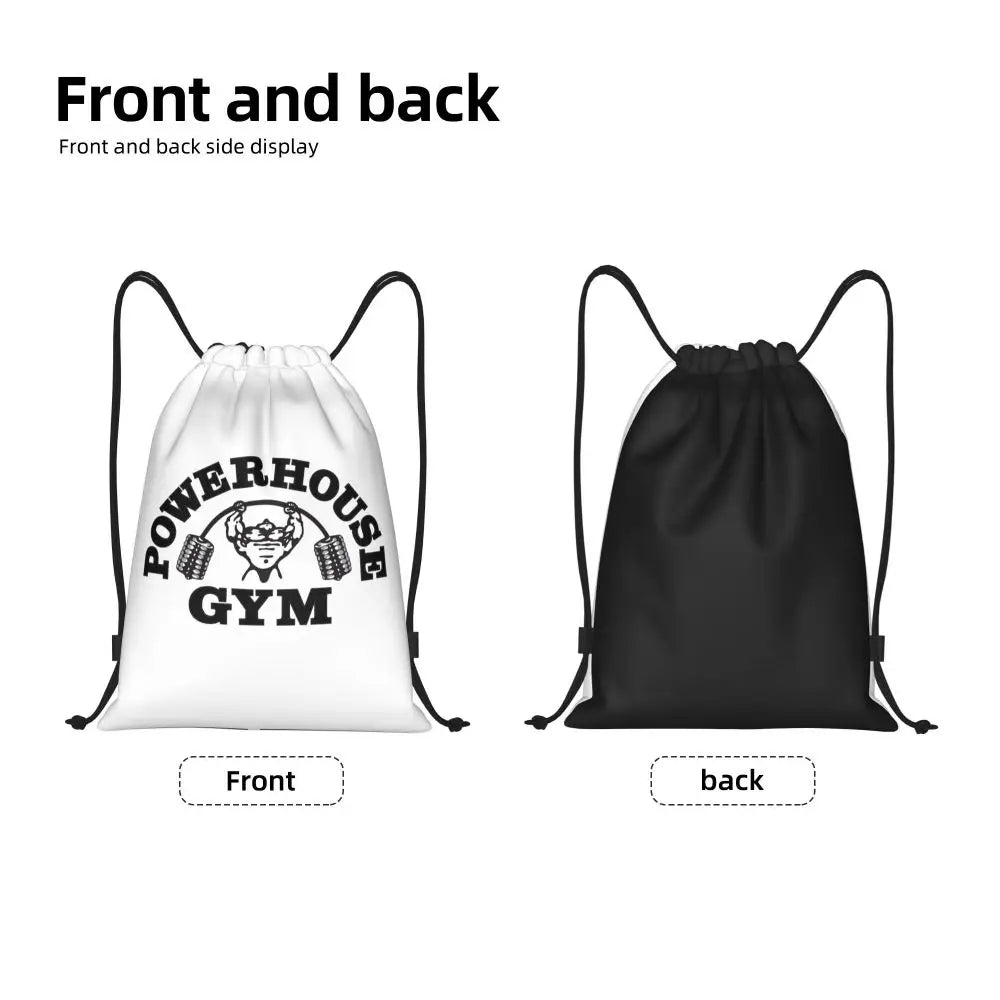 White Powerhouse Gym Drawstring Backpack Women Men Gym Sport Sackpack Portable Fitness Building Muscle Shopping Bag Sack