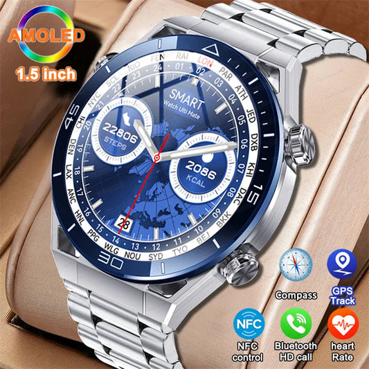 2024 NFC AMOLED Smart Watch Men Custom Dial Answer Call Sport GPS Track Compass IP68 Waterproof Smartwatch For Huawei Ultimate