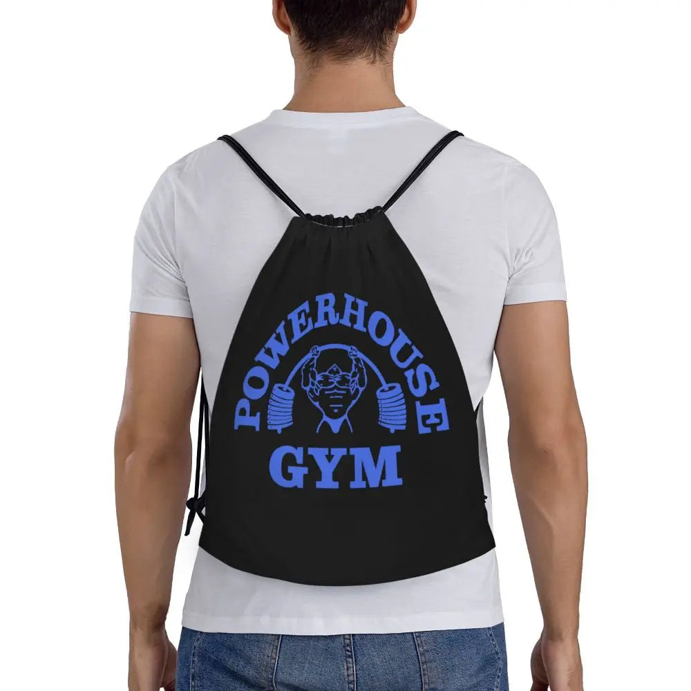 White Powerhouse Gym Drawstring Backpack Women Men Gym Sport Sackpack Portable Fitness Building Muscle Shopping Bag Sack