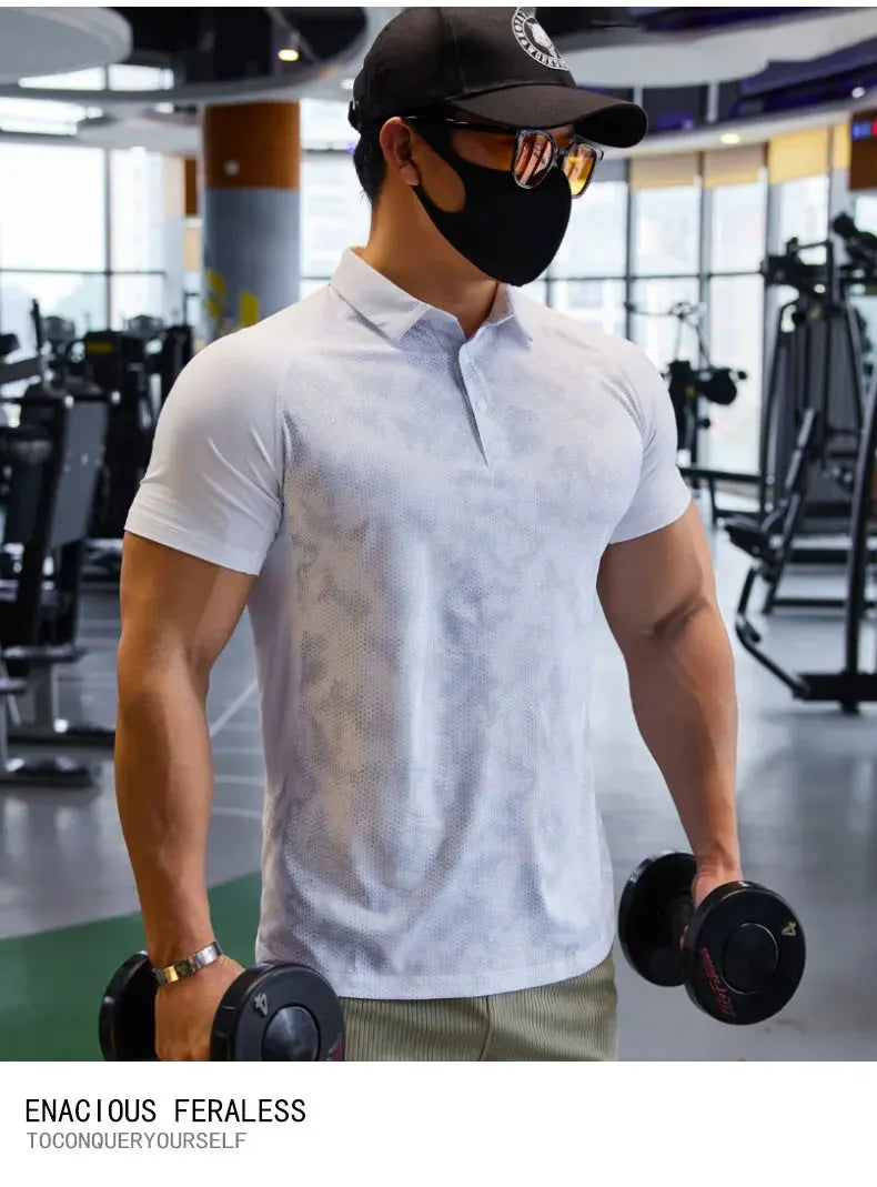 Men Dry Fit Compression Sweatshirt Man Short Sleeve Athletics Clothing Gym Fitness Sports Wear Tops Golf T-shirts  Sportswear