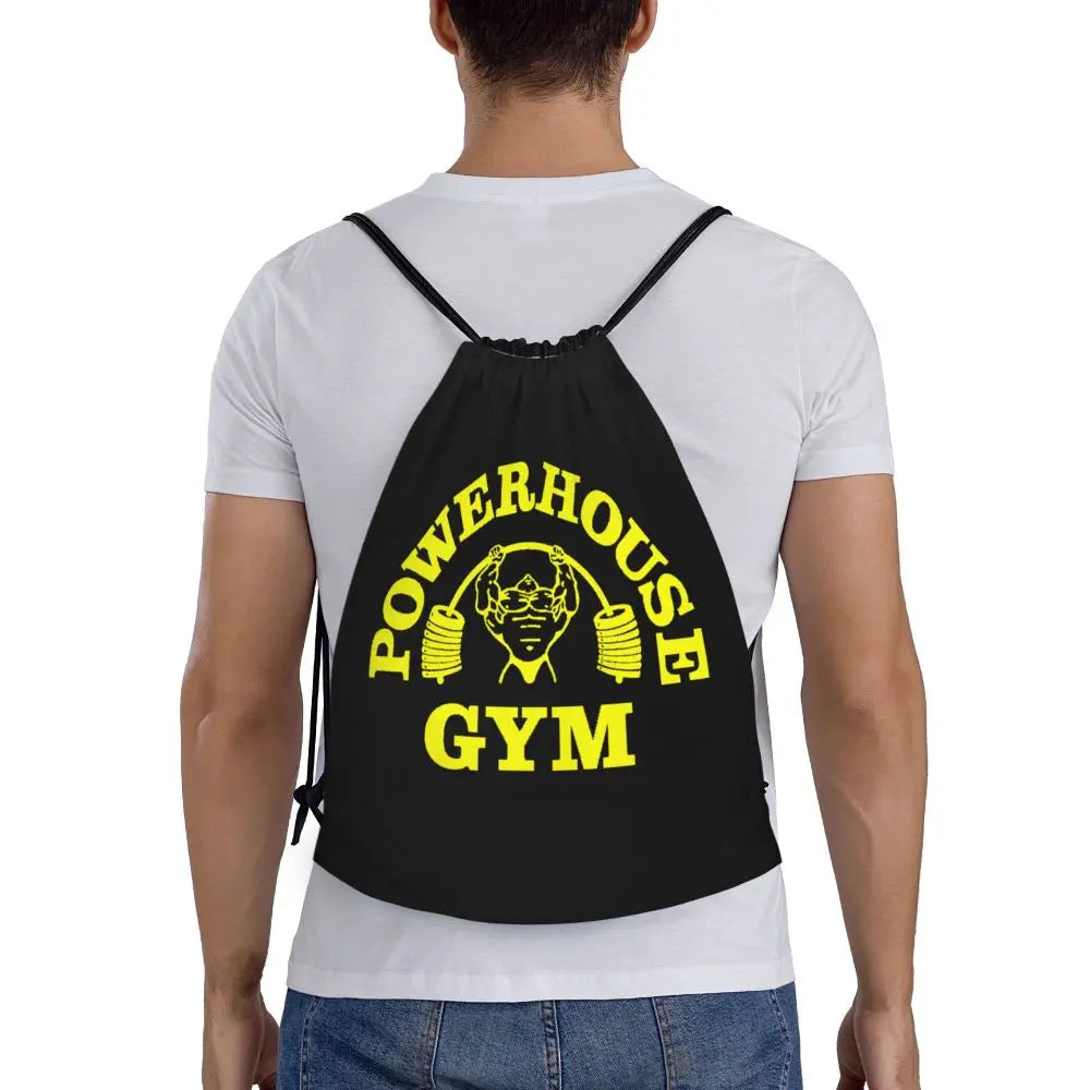 White Powerhouse Gym Drawstring Backpack Women Men Gym Sport Sackpack Portable Fitness Building Muscle Shopping Bag Sack