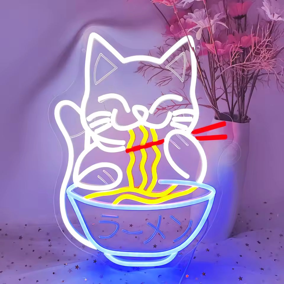 Cat Ramen Neon Light Sign Japanese Noodle Neon Sign