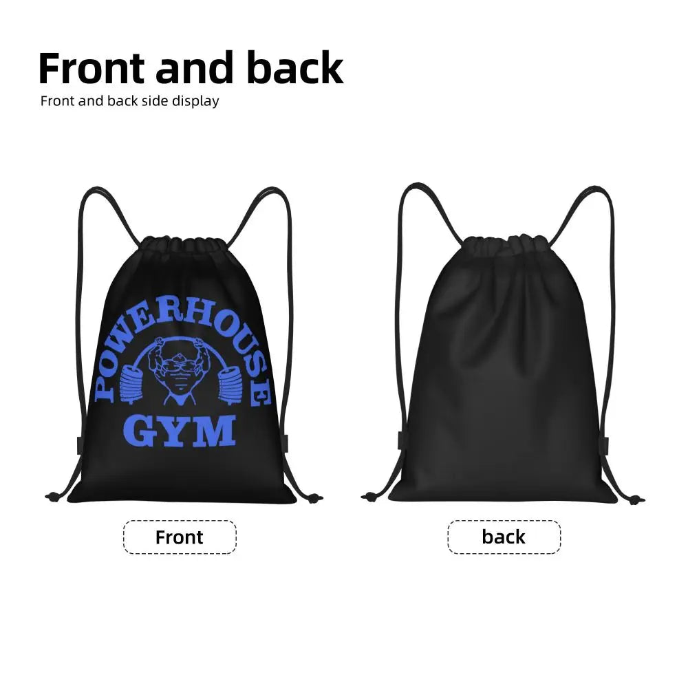 White Powerhouse Gym Drawstring Backpack Women Men Gym Sport Sackpack Portable Fitness Building Muscle Shopping Bag Sack