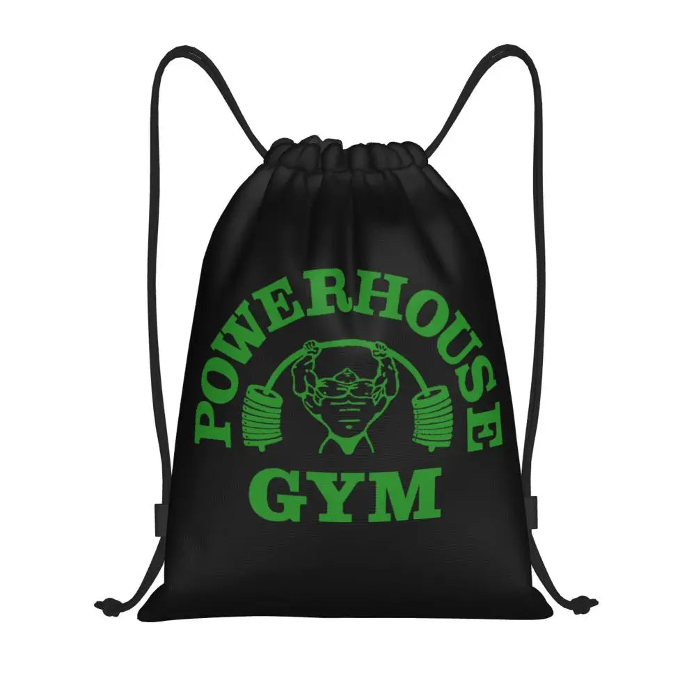 White Powerhouse Gym Drawstring Backpack Women Men Gym Sport Sackpack Portable Fitness Building Muscle Shopping Bag Sack