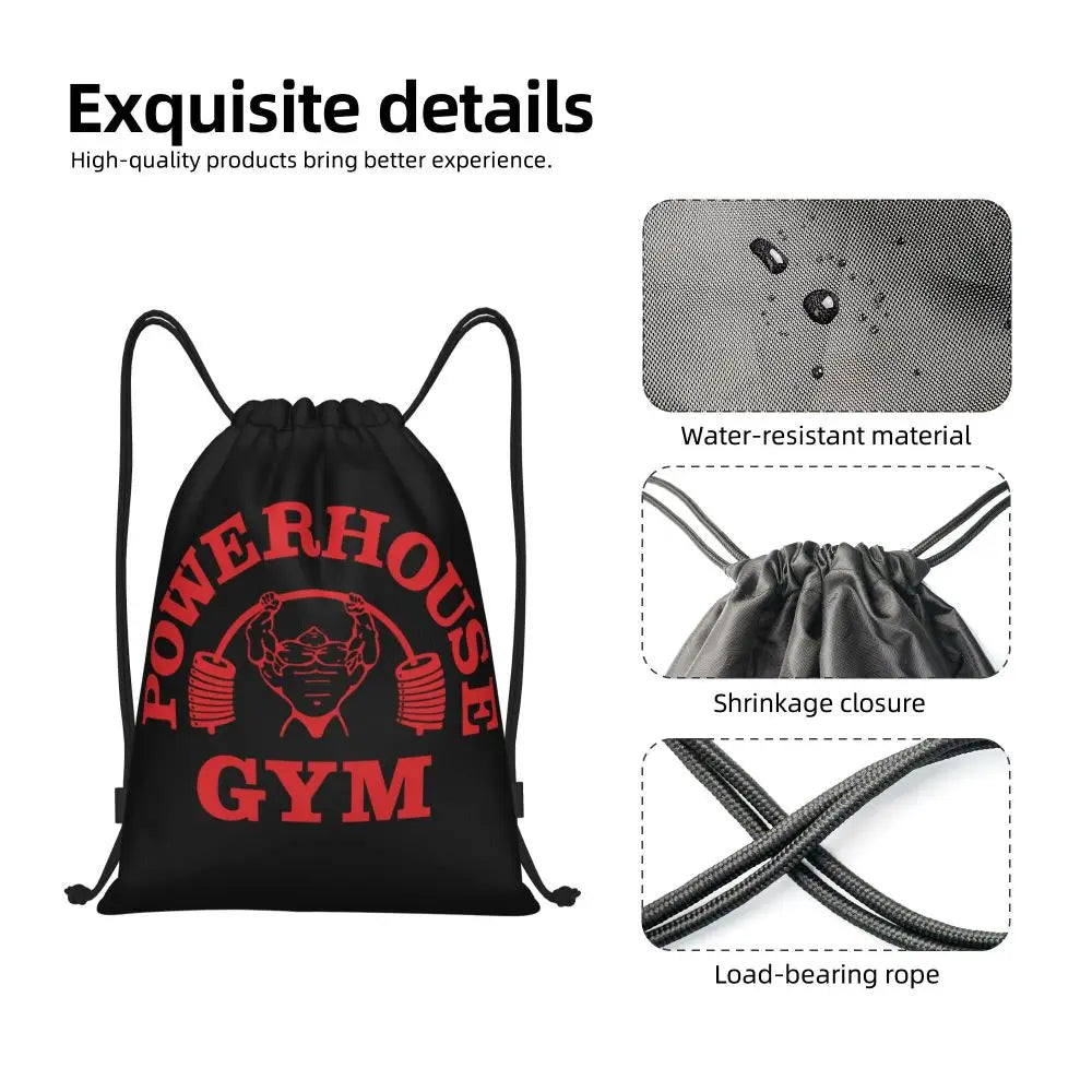 White Powerhouse Gym Drawstring Backpack Women Men Gym Sport Sackpack Portable Fitness Building Muscle Shopping Bag Sack