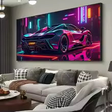 Neon Sports Car Canvas Poster – Modern Wall Art Print