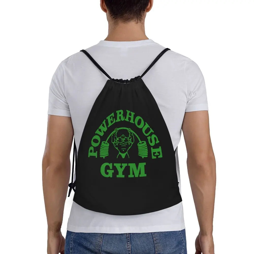 White Powerhouse Gym Drawstring Backpack Women Men Gym Sport Sackpack Portable Fitness Building Muscle Shopping Bag Sack