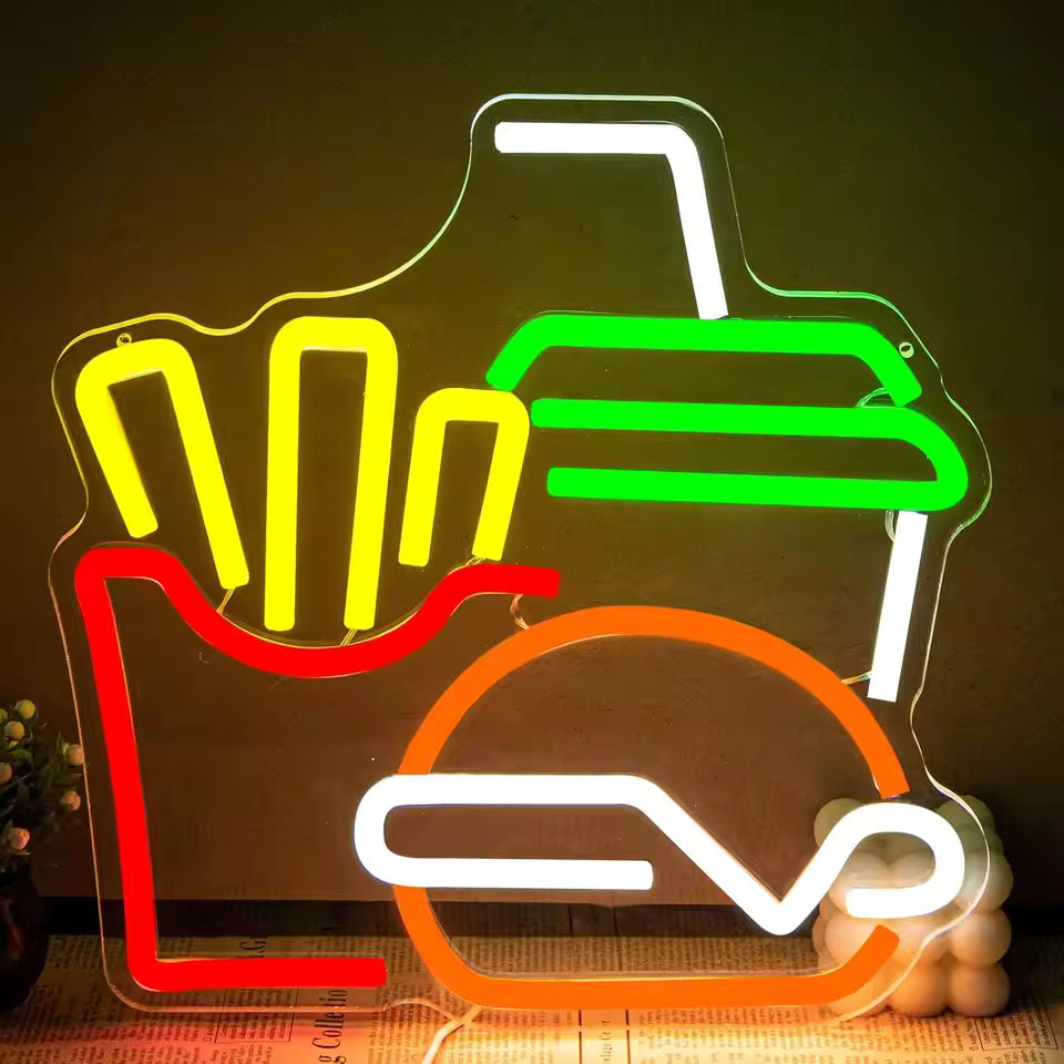 Burger Fries Drink Neon Sign