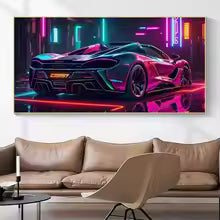 Neon Sports Car Canvas Poster – Modern Wall Art Print