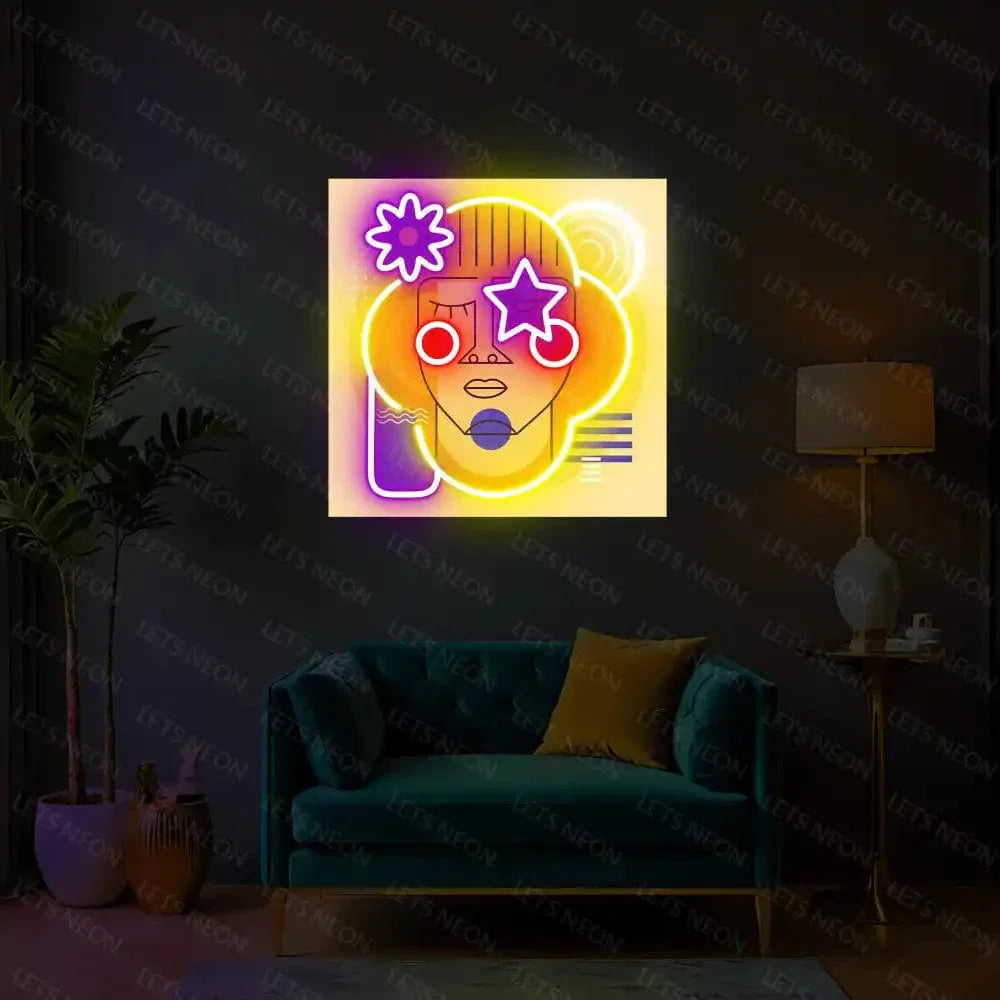 Abstract Girl Face UV Neon Sign