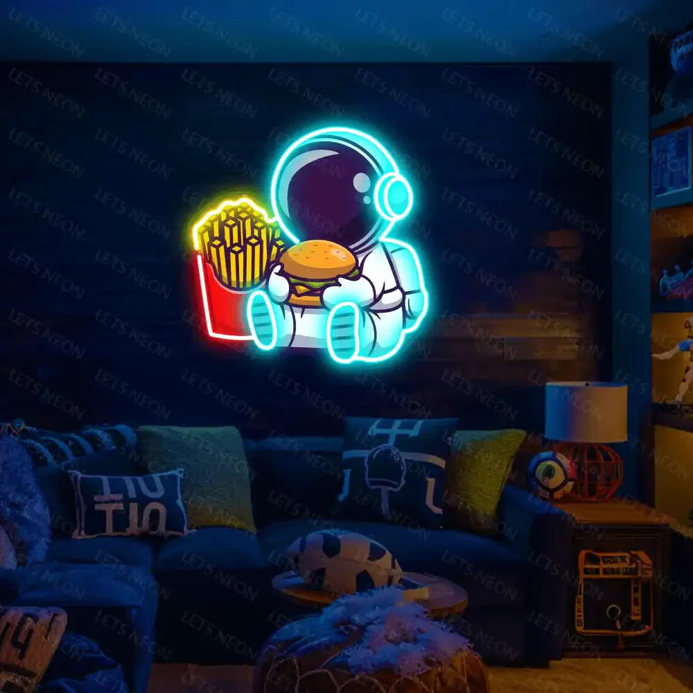 Astronaut Burger Fries UV Neon Sign